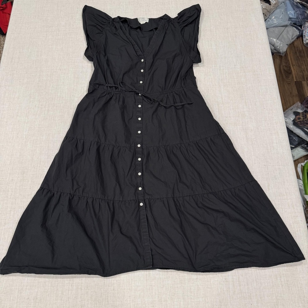 Birds Of Paradis By Trovata Dress Womens Large Black Cotton Button Front Tiered